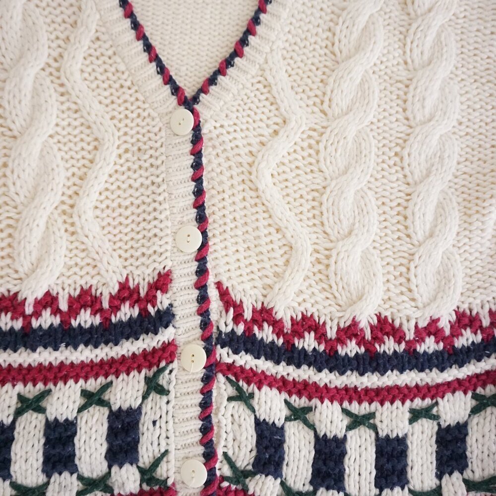 Huntington Ridge Hand Knit Cable Cardigan Preppycore Old Money Cottagecore M - Picture 6 of 12